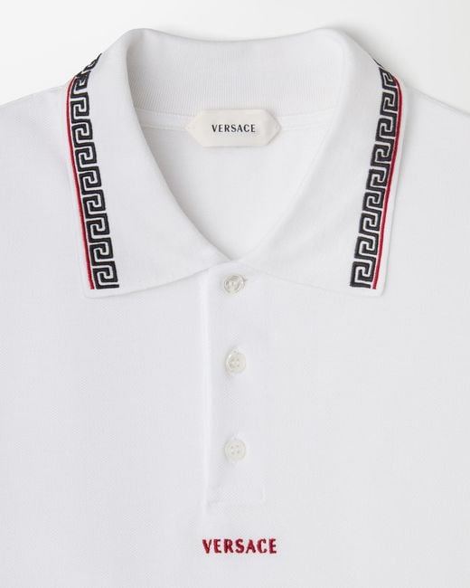 Versace White Embroidered-Logo Cotton Piqué Polo for men