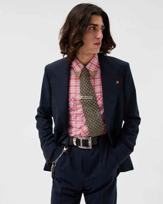 Versace Blue Wool-Mohair Slim Blazer for men