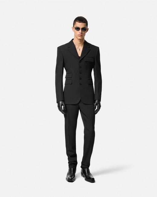Versace Black Wool Tapered Formal Pants for men