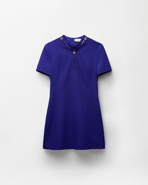 Versace Blue Grain De Poudre Wool Mini Dress