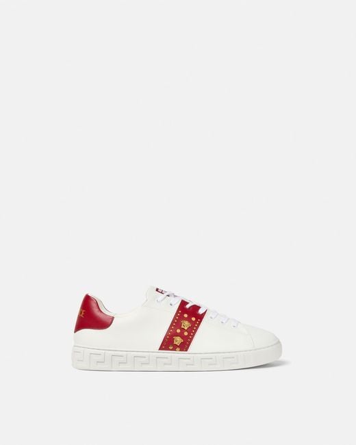 Versace White Greca Embellished Sneakers for men