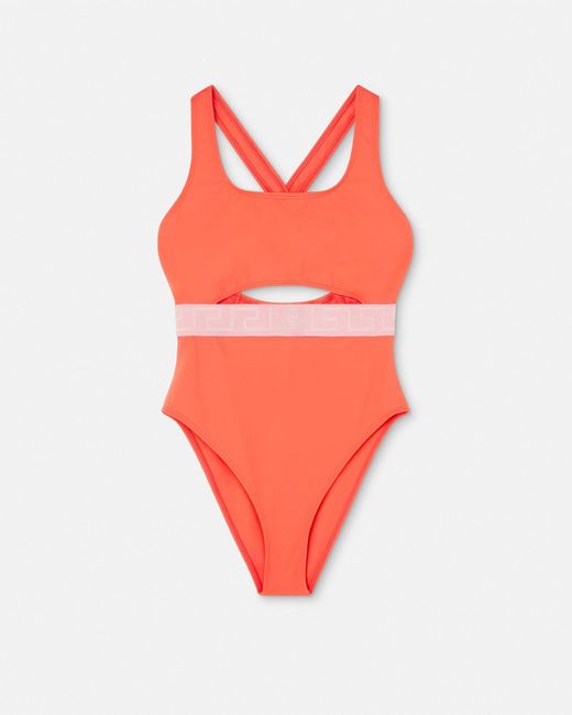 Versace Orange Greca Border One-piece Swimsuit