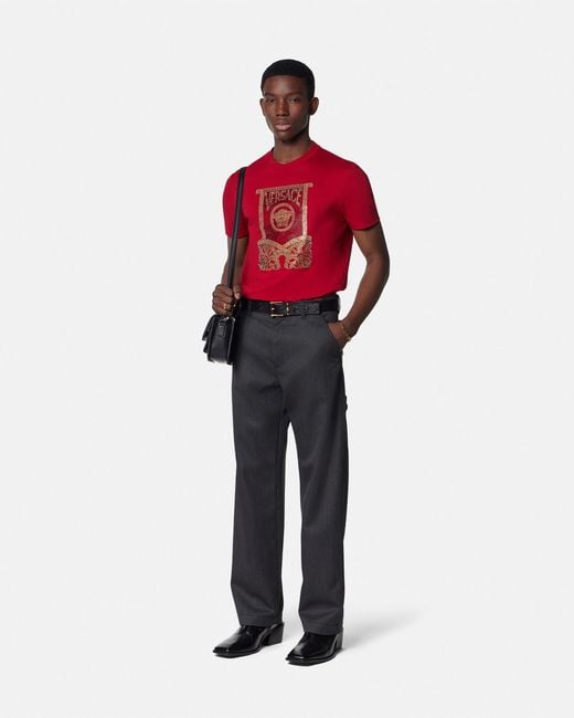 Versace Red Crystal Architectural Baroque T-Shirt for men