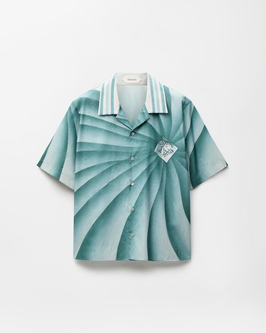 Versace Blue Printed Cotton-Poplin Shirt for men