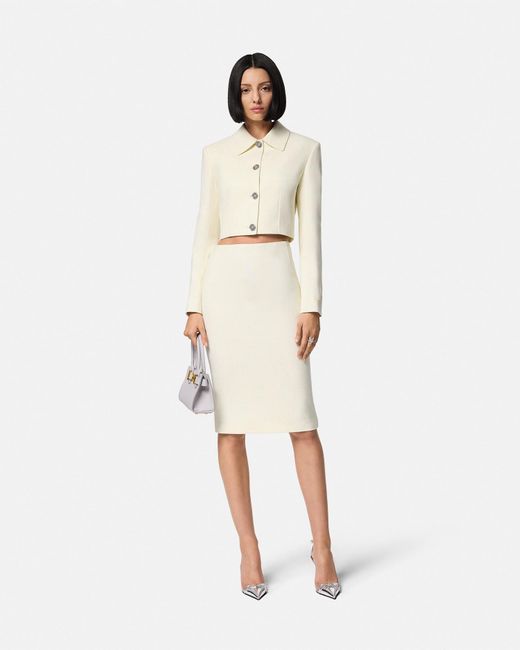 Versace White Malfilé Silk-blend Pencil Skirt