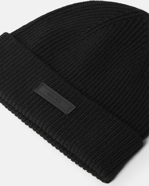 Versace Black Logo Knit Beanie for men