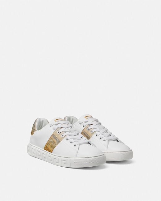 Versace White Greca Embellished Nylon Sneakers