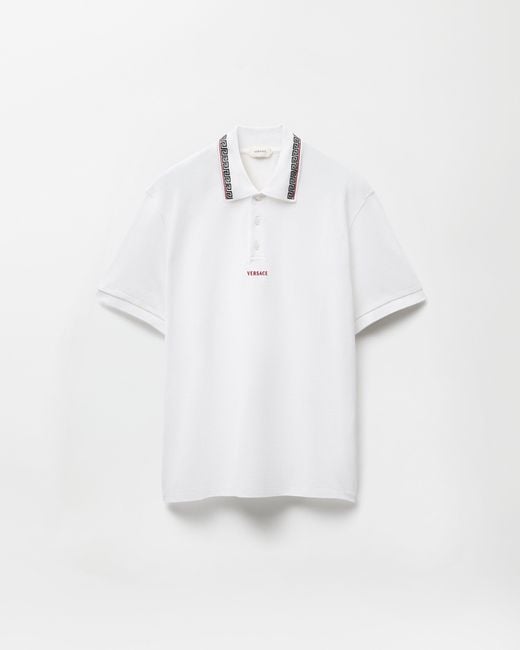 Versace White Embroidered-Logo Cotton Piqué Polo for men