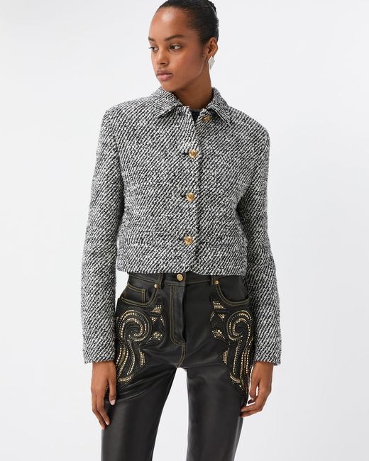 Versace Gray Cropped Wool Bouclé Blouson