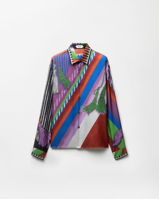 Versace White Printed Silk Twill Regular Shirt for men
