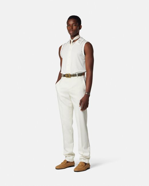 Versace White Embellished Cashmere-Blend Knit Vest for men