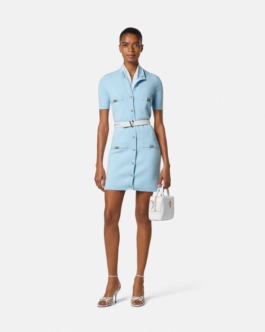 Versace Blue Wool-Cashmere Knit Shirt Dress