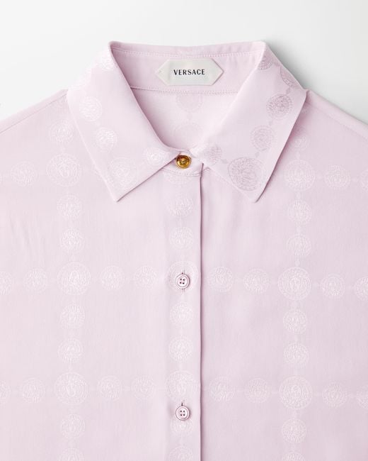 Versace Pink Jacquard Silk Crêpe Satin Shirt