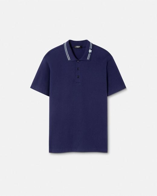 Versace Blue Embroidered Cotton Piqué Polo for men