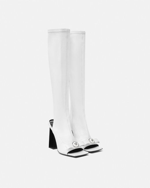 Versace White Gianni Ribbon Open Knee-high Boots 105 Mm