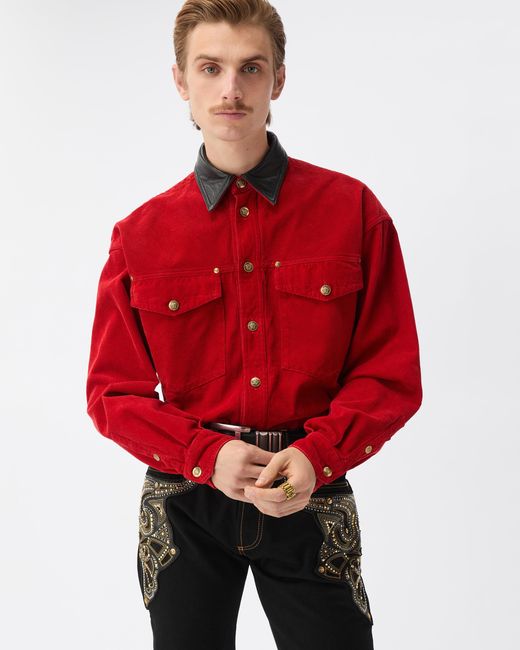 Versace Red Corduroy Velvet Blouson for men