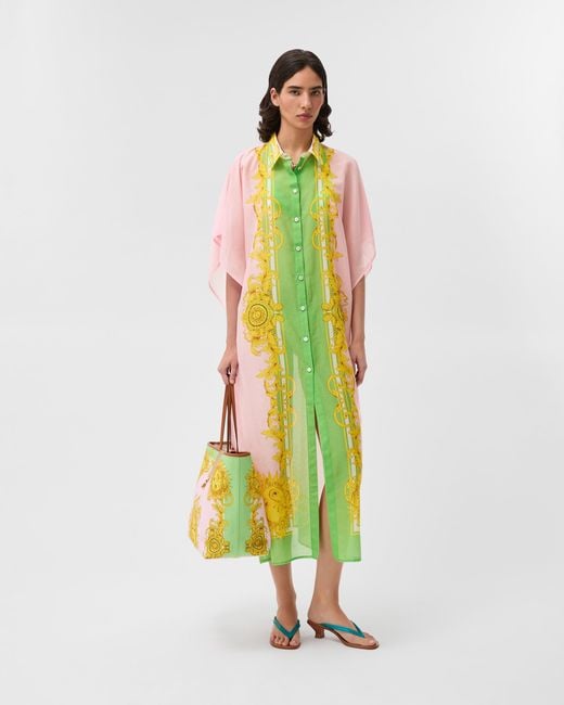 Versace Yellow Printed Cotton & Silk Voile Cover-Up Dress