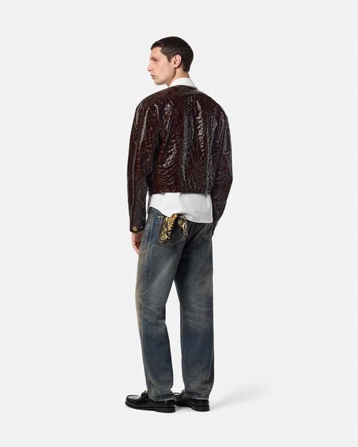 Versace Brown Croc-Effect Patent Leather Jacket for men