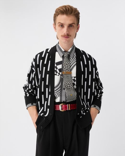Versace Black Embroidered-Logo Wool Knit Cardigan for men