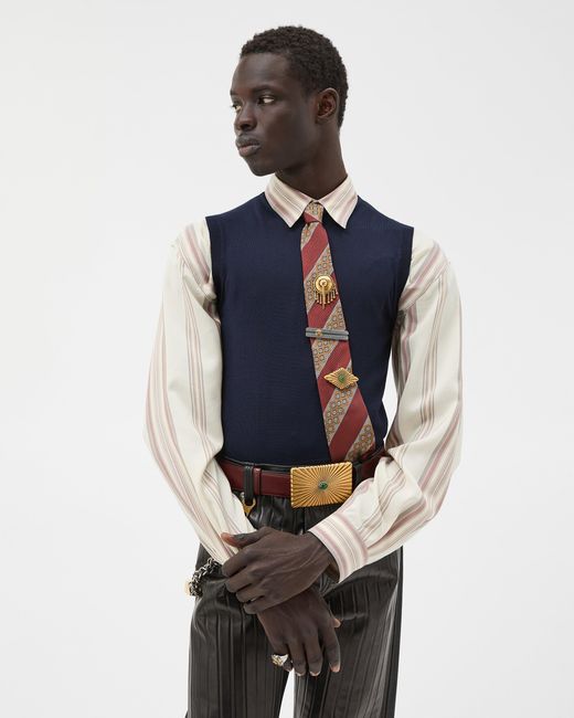 Versace Blue Embroidered Wool Knit Vest for men