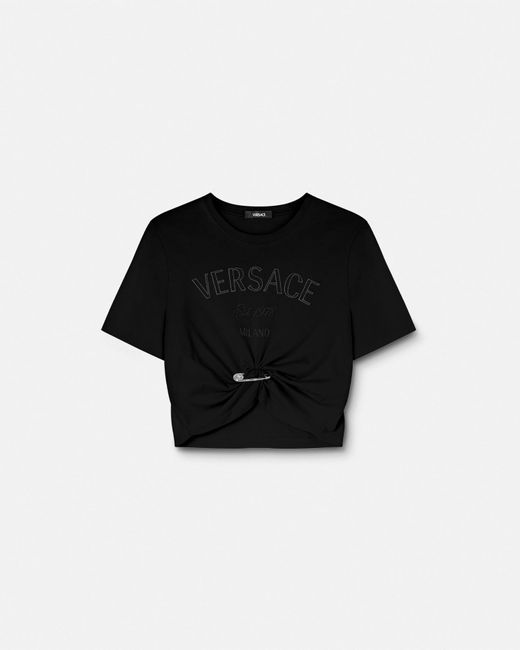 Versace Black Milano Stamp Crop T-shirt