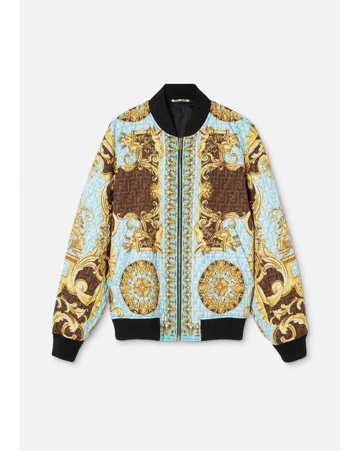 Versace Fendace Gold Baroque Quilted Jacket in Blue for Men | Lyst