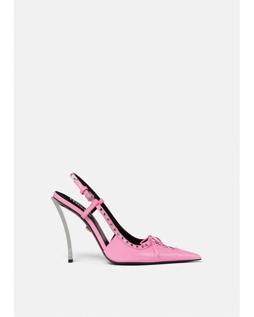 Versace Laced Pin-point Slingback Pumps in Pink | Lyst