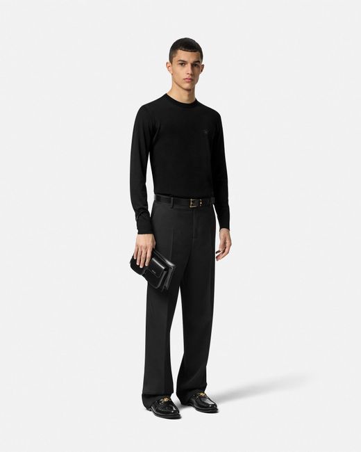 Versace Black Embroidered Wool-blend Sweater for men