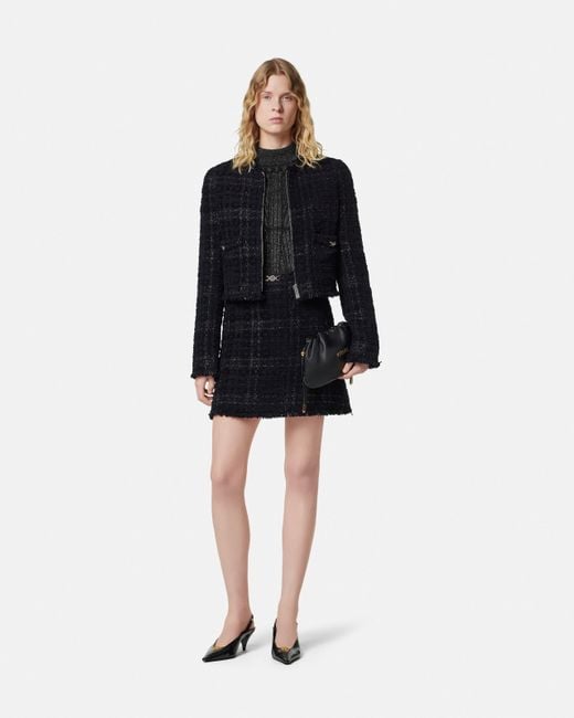 Versace Black Lurex-Blend Ribbed Knit Top