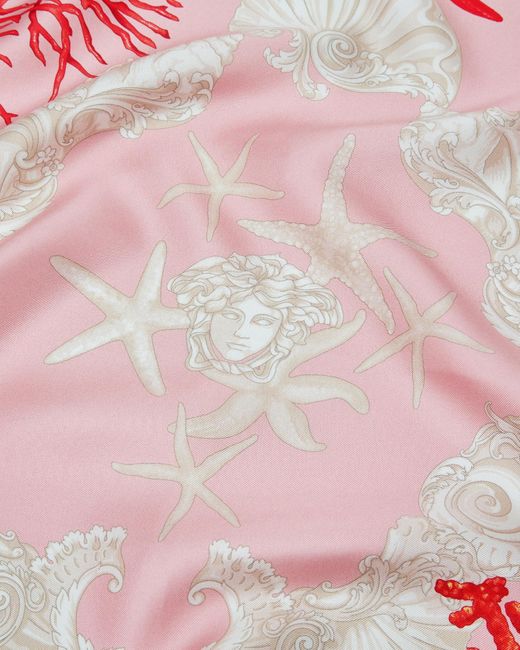 Versace Pink Barocco Sea Silk Foulard 90 Cm