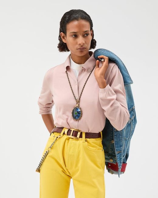 Versace Pink Embroidered Wool Knit Cardigan