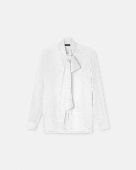 Versace White Barocco Silk Lavallière Shirt