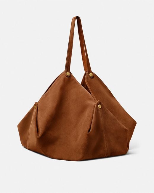 Versace Brown Protea Large Suede Shoulder Bag