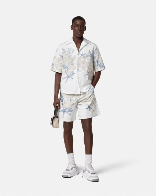 Versace White Barocco Sea Cotton Shorts for men