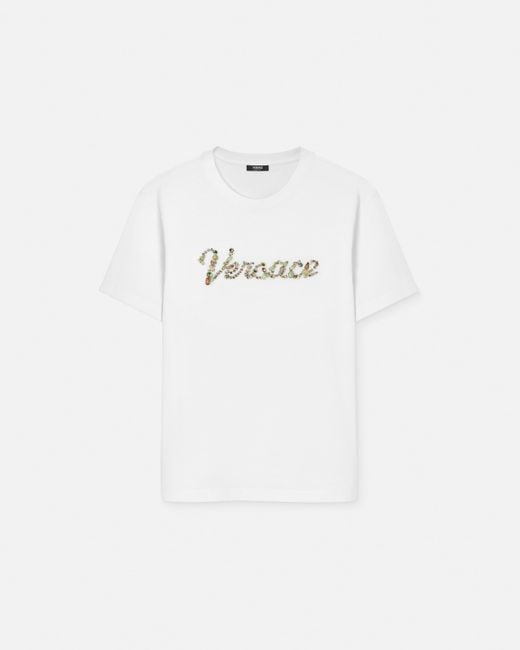 Versace White Embroidered Cotton-Jersey T-Shirt