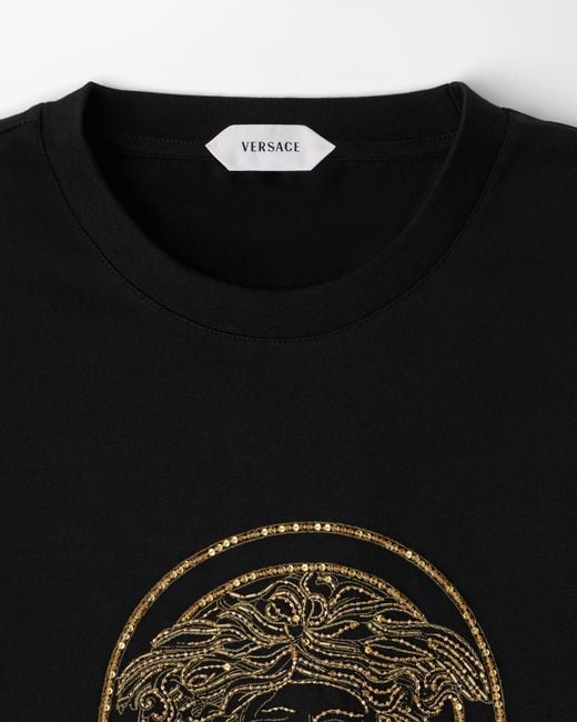 Versace Black Embroidered-Logo Cotton-Jersey Slim T-Shirt for men