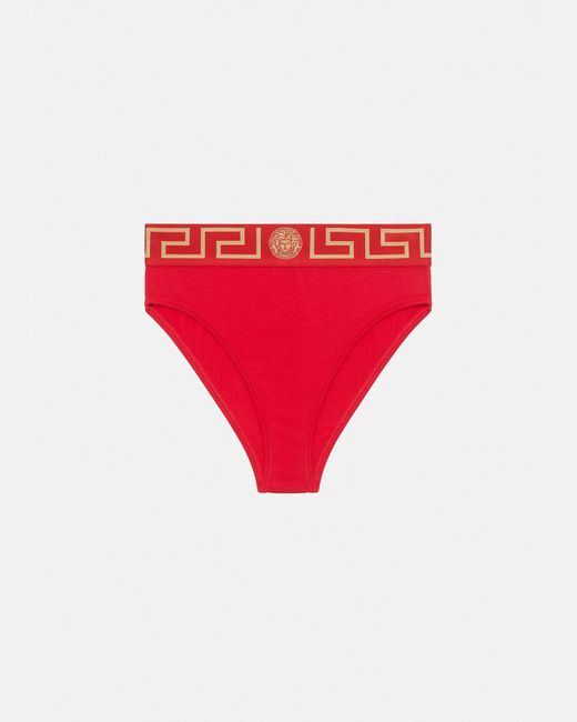 Versace Greca Border High Waist Briefs in Red
