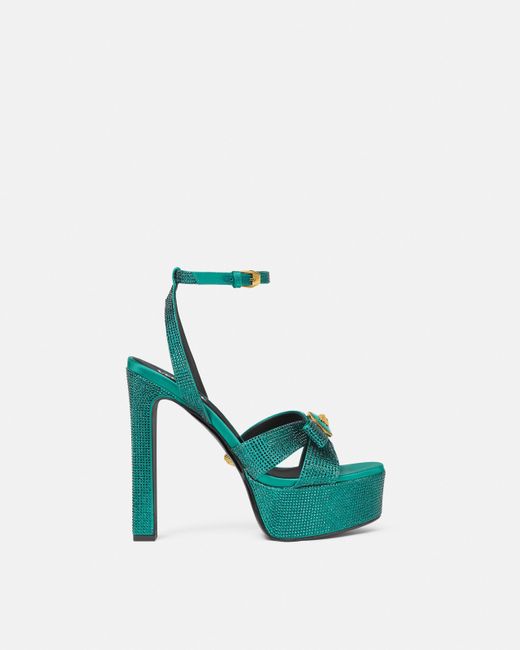 Versace Green Gianni Ribbon Embellished Satin Sandals 140 Mm