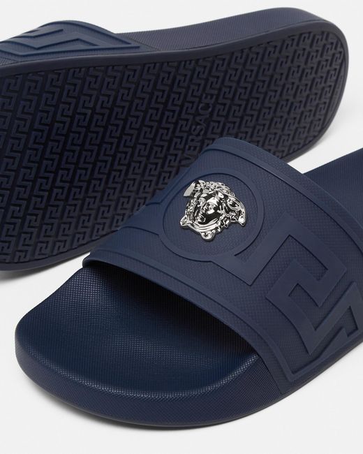Versace Blue La Medusa Rubber Sliders for men