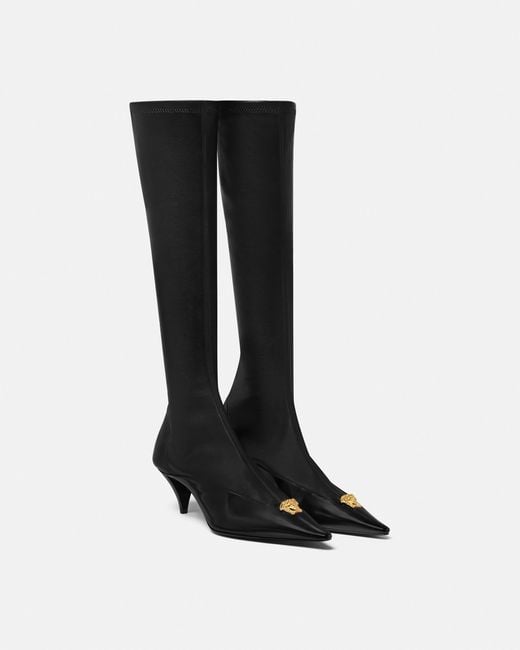 Versace Black La Medusa Leather Boots 55 Mm