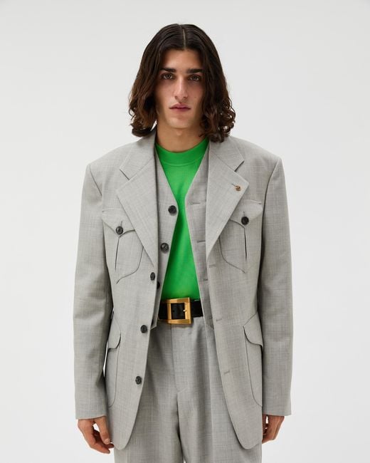 Versace Gray Wool Boxy Blazer for men