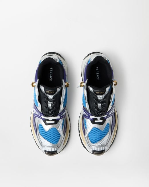 Versace Blue Icaro Metallic Leather Sneakers for men