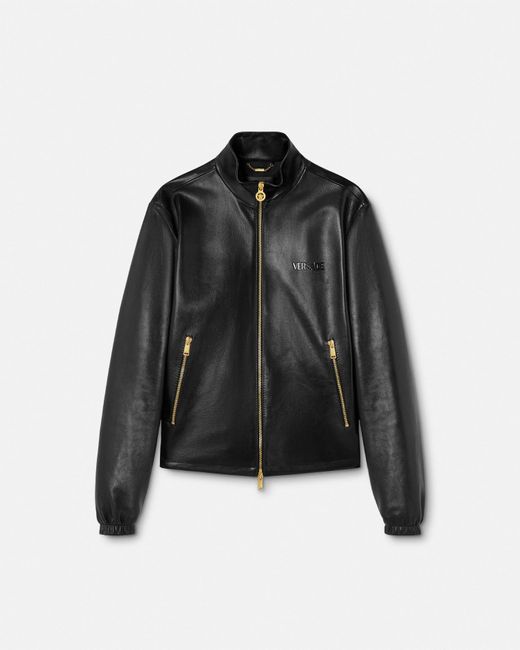 Versace Black Plongé Leather Jacket for men