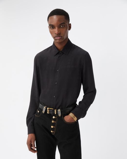 Versace Black Jacquard Silk Crêpe Satin Silk Shirt for men