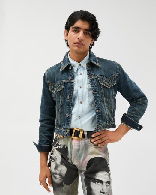 Versace Blue Distressed Denim Jacket for men
