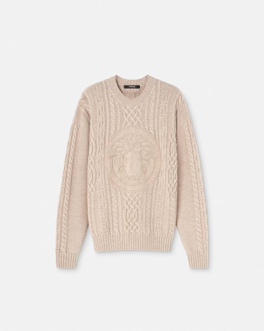 Versace Natural Medusa Cable-knit Sweater for men