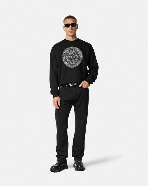 Versace Black Embroidered Medusa Sliced Sweatshirt for men