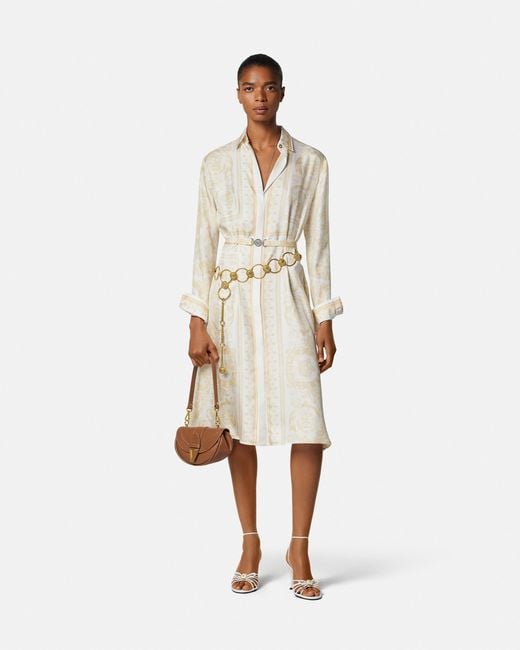 Versace White Printed Silk Twill Midi Shirt Dress