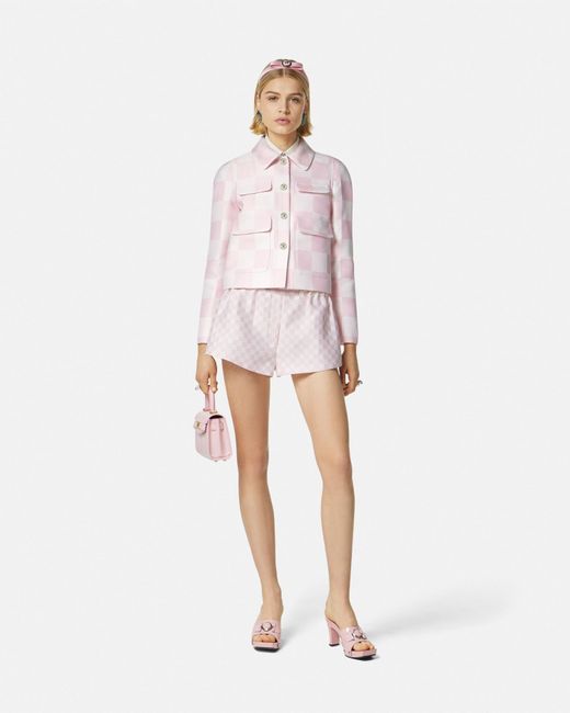 Versace Pink Contrasto Duchesse Crop Blouson Jacket