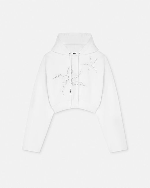 Versace White Embroidered Crop Hoodie